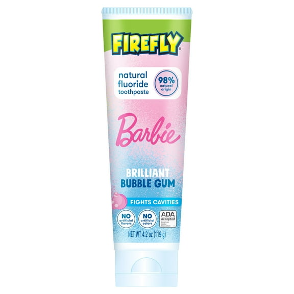 Firefly Kids Anti-Cavity Natural Fluoride Toothpaste, Barbie, Bubble Gum, 4.2 oz