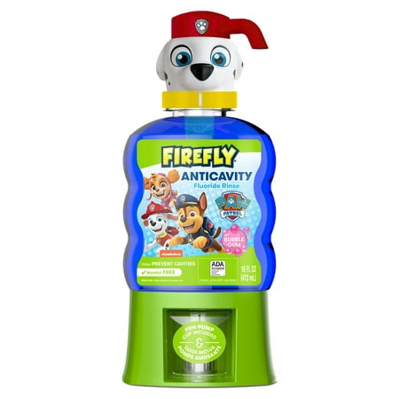 Firefly Kids Anticavity Fluoride Rinse, Paw Patrol, ADA Accepted, Bubble Gum Flavor, 16 oz, Ages 6+