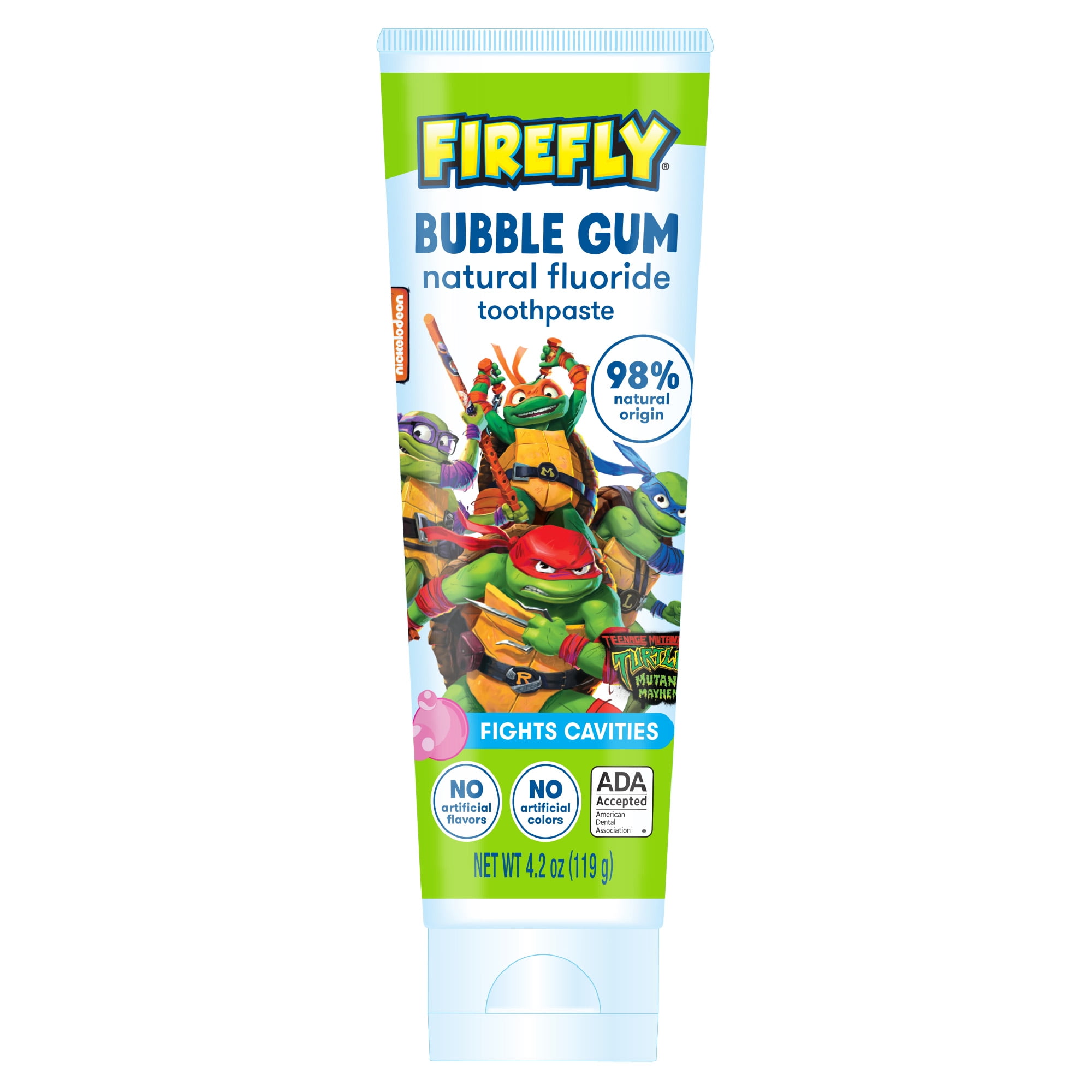 Firefly Kids Anticavity Natural Fluoride Toothpaste, TMNT, Bubble Gum Flavor, ADA Accepted