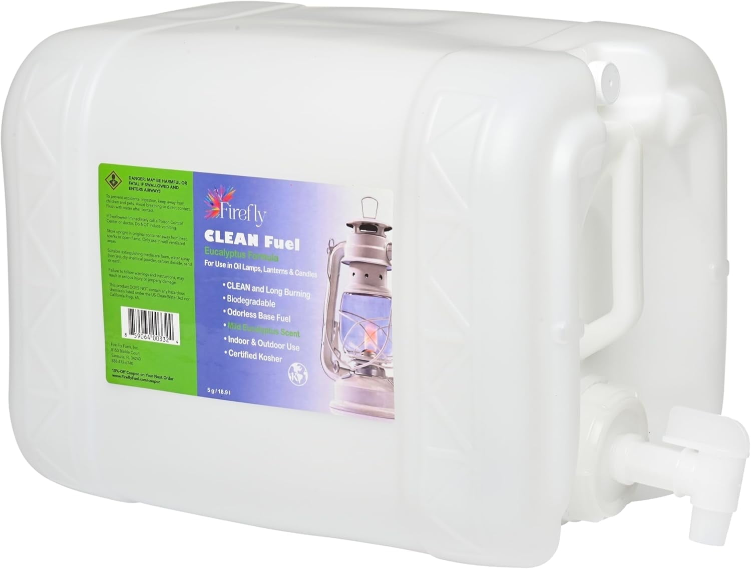 Firefly Fuel Eucalyptus Clean Fuel Lamp Oil, Smokeless & Virtually Odorless, Longer Burning, 5 Gallons