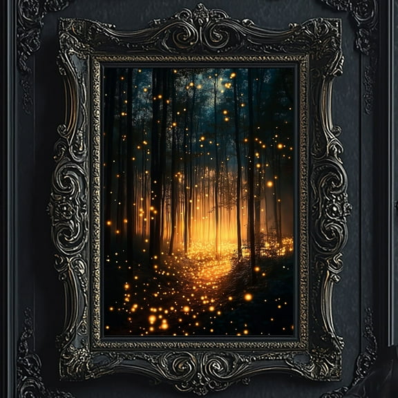 Firefly Magical Forest Wall Art Print, Mystical Forest Metal Art Print, Dark Maximalist Art, Moody Botanical Poster, Gothic Fantasy Wall Art, Modern Wall Decor, 8x12 UNFRAMED