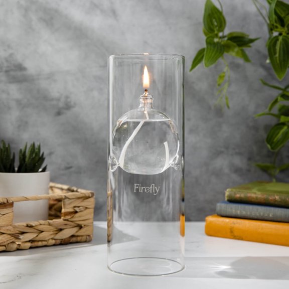 Firefly Modern Transcend Glass Oil Lamp, Bliss Candle, 8-3/8 in Hurricane Holder, 2-Piece
