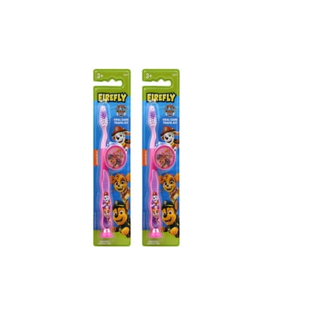 Firefly Nickelodeon Paw Patrol Toothbrushes with Suction Cup and Toothbrush Cap, Pink, 2 Pack