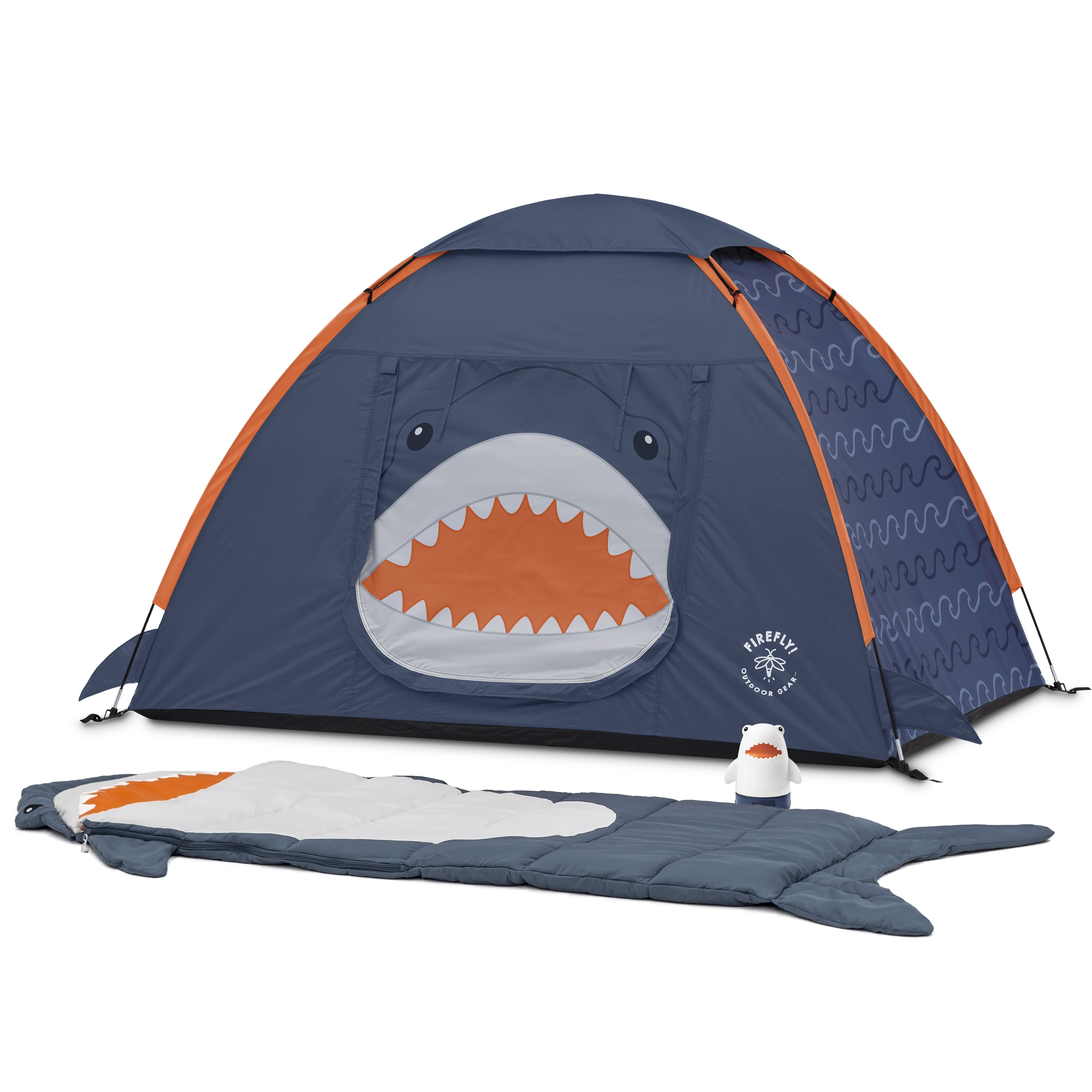 Firefly! Outdoor Gear Finn the Shark Kid's Camping Combo (One-Room Tent, Sleeping Bag, Lanter - image 1 of 30