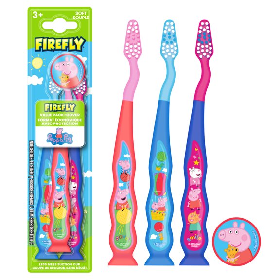 Firefly Peppa Pig Suction Cup Toothbrush, 3 Count Soft Bristles, ages 2 to 8