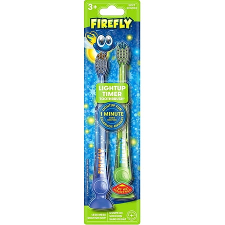 Firefly Soft Bristled Toothbrush Light Up Timer with Suction Cup