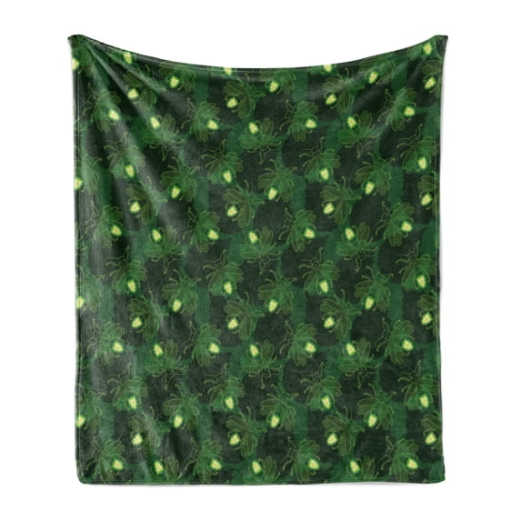 Firefly Soft Flannel Fleece Blanket, Psychedelic Forest Beetles Bugs Insects Exotic Creatures Wings Wild Pattern, Cozy Plush for Indoor and Outdoor Use, 50" x 70", Dark Green Yellow, by Ambesonne