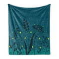 thumbnail image 1 of Firefly Soft Flannel Fleece Throw Blanket, Summer Night Forest Grass Ferns Branches Botanical Leaves with Bugs Print, Cozy Plush for Indoor and Outdoor Use, 70" x 90", Dark Teal Yellow, by Ambesonne, 1 of 5