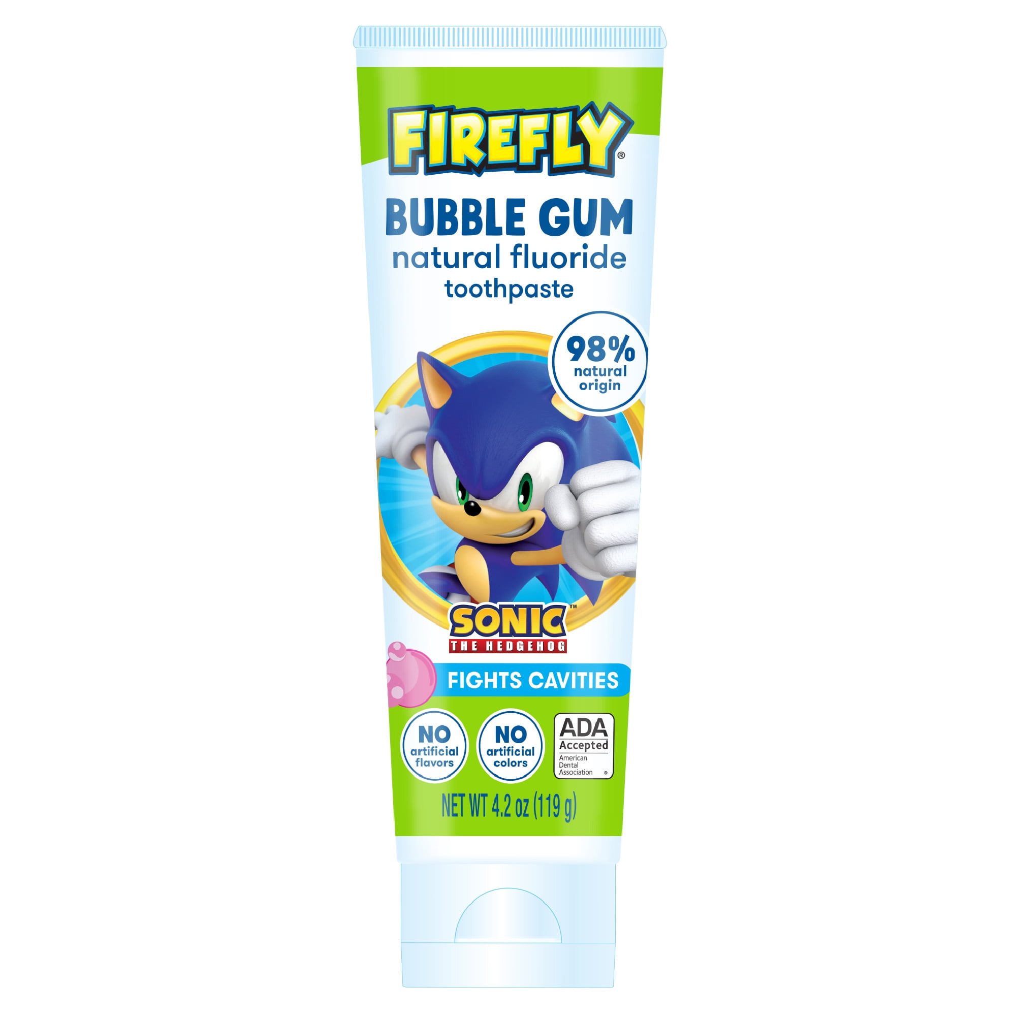 Firefly Sonic The Hedgehog Kids Anticavity Natural Fluoride Toothpaste, Bubble Gum, ADA Accepted