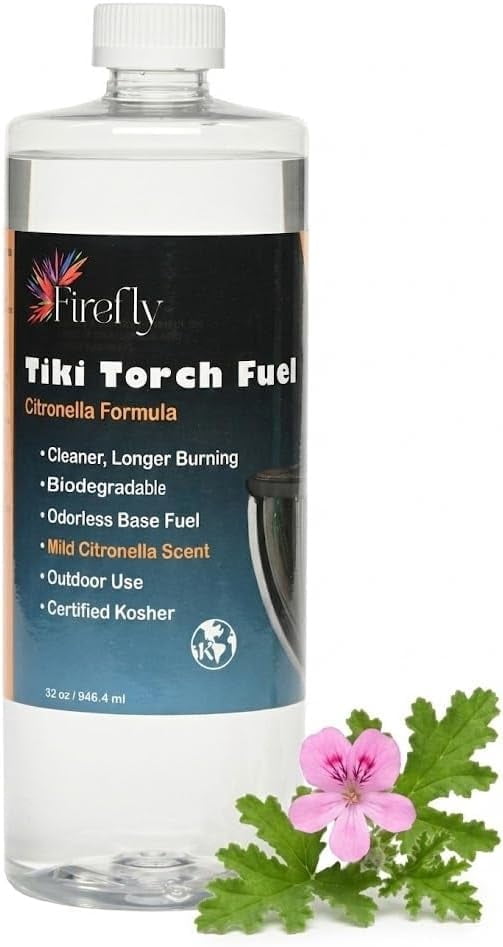 Firefly  Fuel Tiki Torch Fuel, Citronella Oil, Long Burning, Less Smoke, Clear, 32 oz