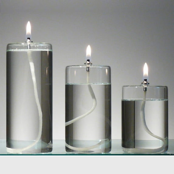 Firefly Unscented Refillable Glass Pillar Oil Lamp Candle Gift Set, 4 in, 5 in, 6 in, 3-Piece