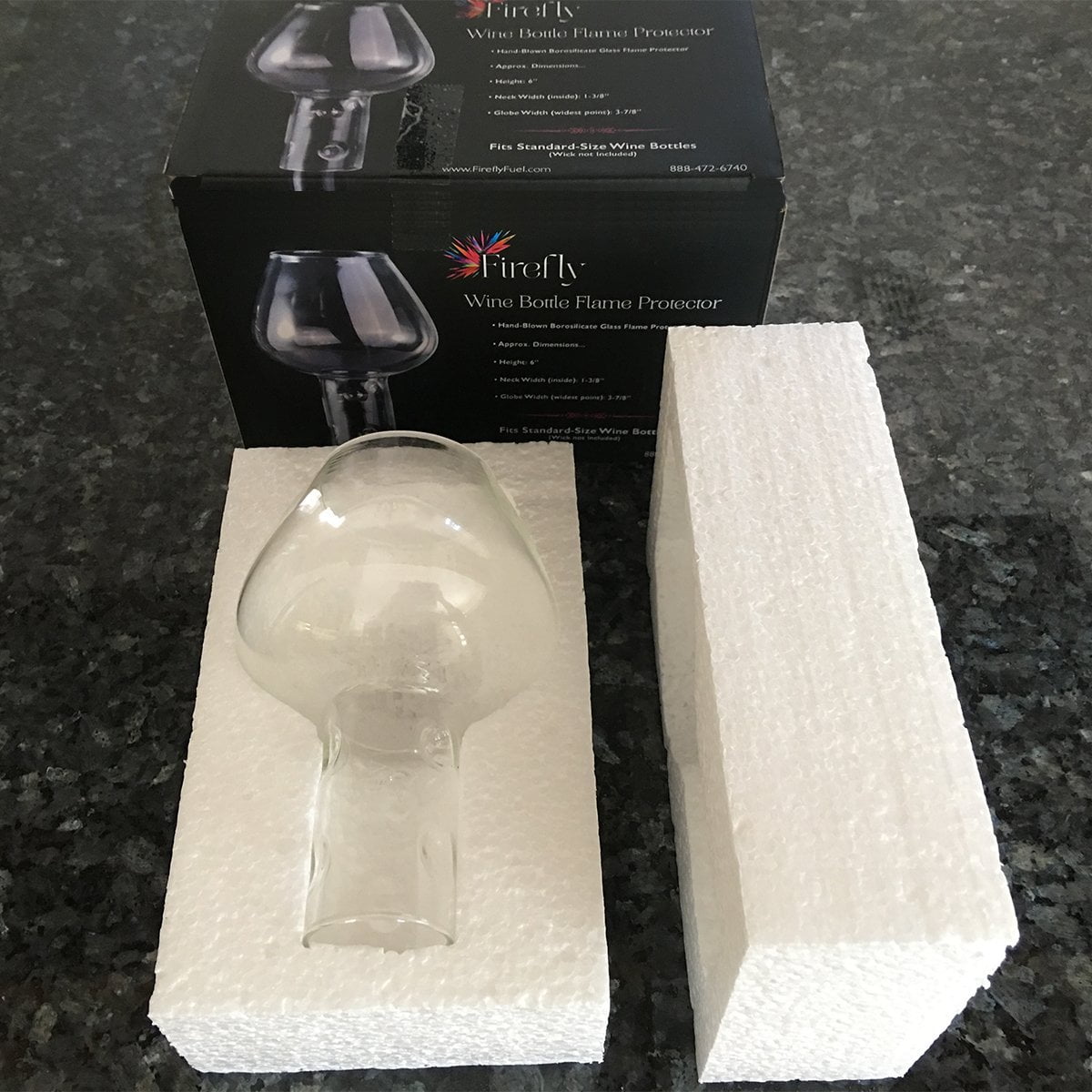 Firefly Wine Bottle Oil Lamp Flame Protector, Hand-Blown Glass Chimney, 6 in Tall, 3-7/8 in Diameter