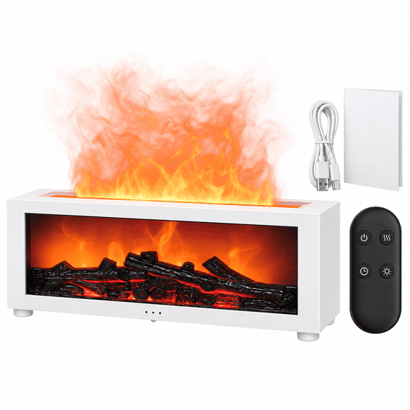 Firehome Flame Diffuser, Fireplace Effect Essential Oil Diffuser with 150ml Water Tank, Humidifier, 7-Color Ambient Light, Remote Control, 3 Timer Settings
