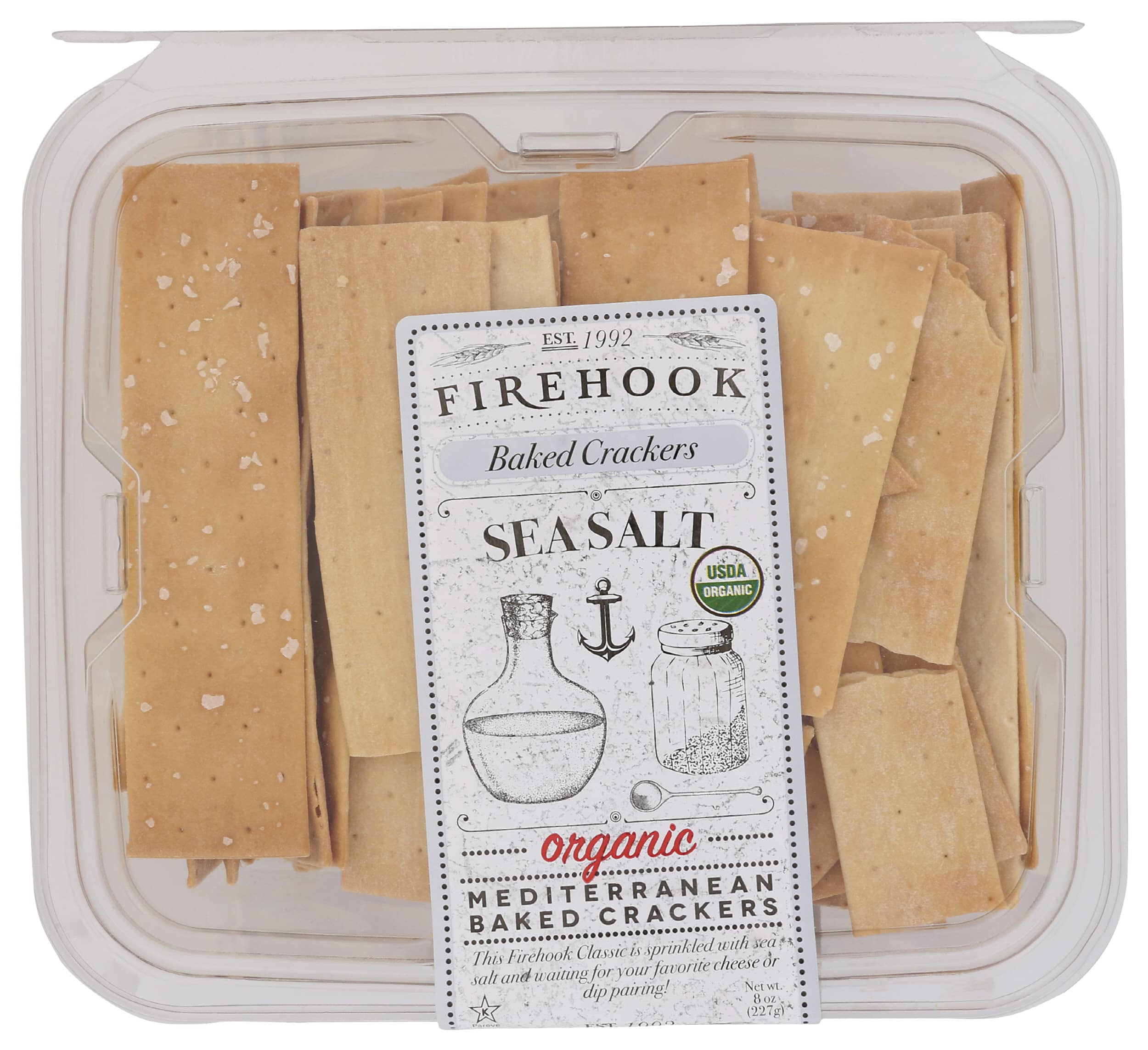 Firehook Organic Mediterranean Baked Crackers, Sea Salt, USDA Certified