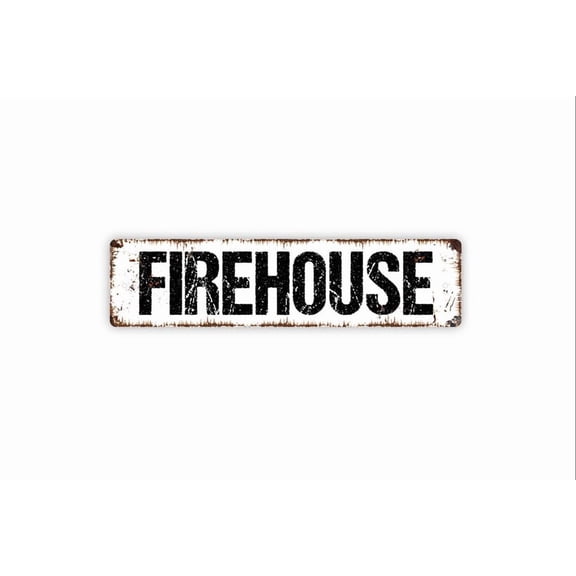 Firehouse Metal Aluminum Sign Firefighter Man Cave Rustic Custom Name Metal Aluminum Sign Rustic Street Sign or Door Name Plate Plaque - Size: 16 x 4 Inches