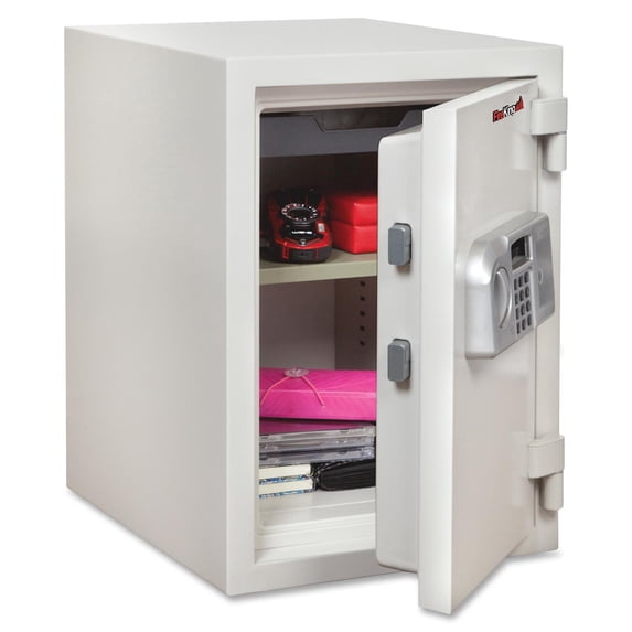 1 HOUR FIRE AND WATER RESISTANT SAFE WITH ADJ. SHELF .97 CU CAPACITY WHITE