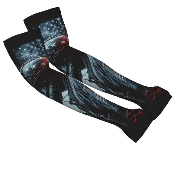 Fireman American Flag 2-Pack Adult Cooling Arm Sleeves, Seamless UV Sun Protection Breathable Ice-Silk Compression Arm Sleeve