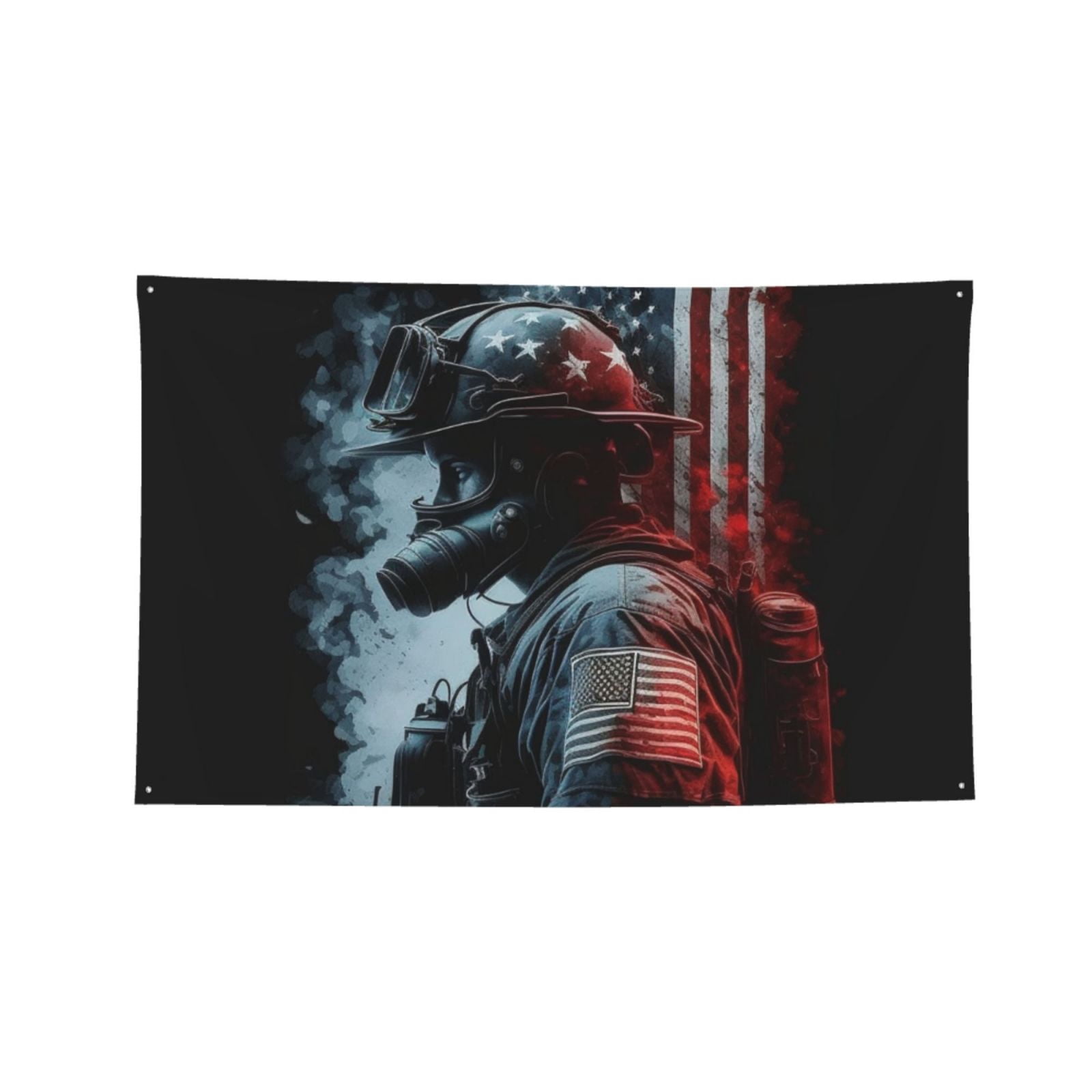 Fireman American Flag Four Hole Decorated Banner Flag for Garden Yard Home Decoration Indoor Outdoor 4x6 Ft