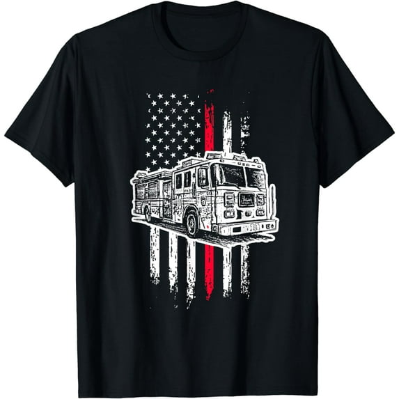 Fireman American Flag Red Line US Firefighter T-Shirt