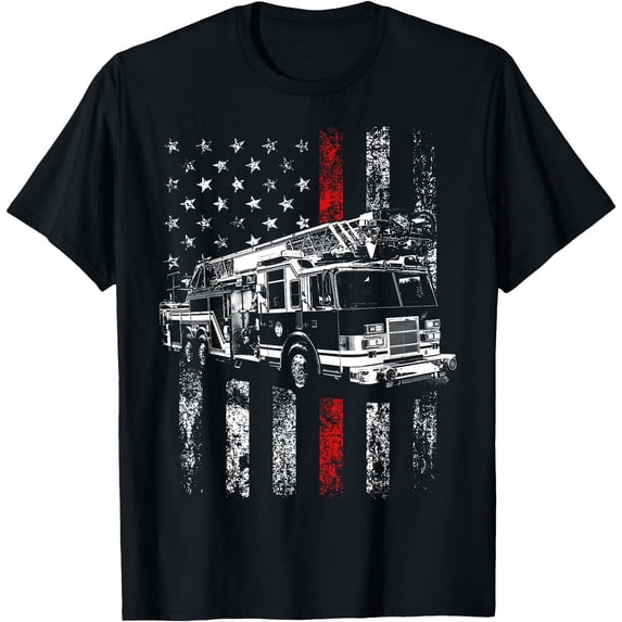 Fireman American Flag Thin Red Line Firefighter Softstyle Unisex T-Shirt,Black Color,Size 4XL