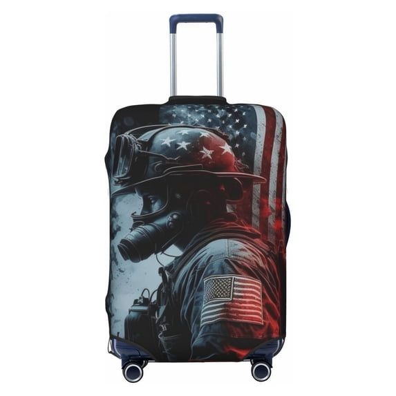 Fireman American Flag Travel Luggage Cover Suitcase Protector Fit for 18-21 Inch Baggage