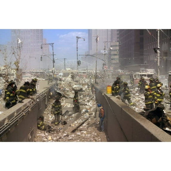 Fireman And Other Rescue Workers On The Northwest Corner Of The World Trade Center Site. The View Is To The North