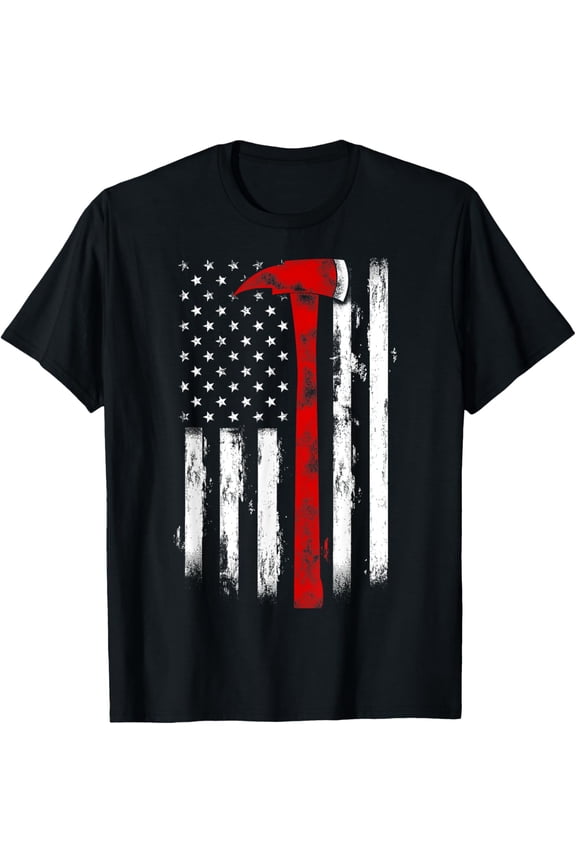 Fireman Ax Fire Department Firefighter American Axe Flag T-Shirt