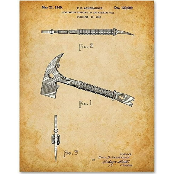 Fireman Axe Patent - 11x14 Unframed Patent Print - Great Gift for Firefighters