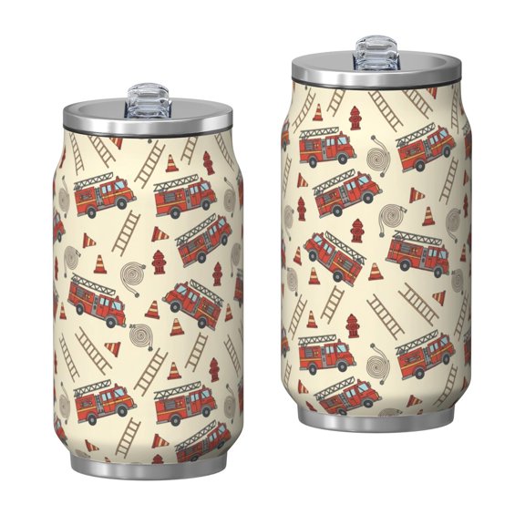 Fireman and Cone Beige Pattern Insulated Water Can, Vacuum Insulated Stainless Steel Water Bottle Durable Gifts Ideas for School Office Outdoor Travel