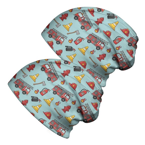 Fireman and Cone Blue Pattern 2 Pack Slouchy Beanie Hat, Outdoor Running Hat with Stretchy Fabric & Soft Texture, Lightweight Flexible Gifts for Daily Home Outdoor