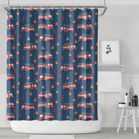 Fireman and Cone Blue Pattern Waterproof Shower Curtain, Mildew ...