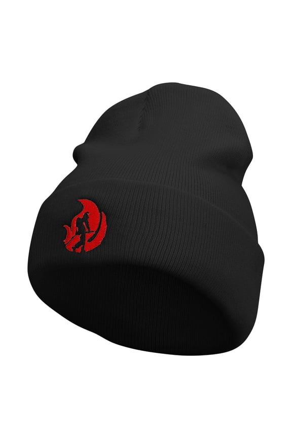 Fireman Embroidered 12 Inch Long Knitted Beanie - Black OSFM