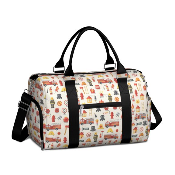 Fireman and Exit Beige Pattern Gym Bag with Shoe Compartment, Sports Bag with Wet Pocket and Trolley Sleeve, Water Resistant Gifts Ideas for Christmas Birthday,17.3 X 11.8 X 7.5 Inches