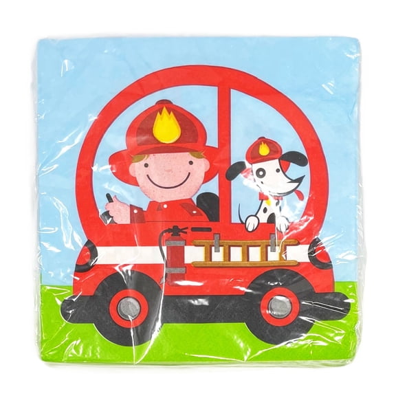 Fireman Firetruck Large Disposable 3-Ply Kids Party Napkins - Pack of 16