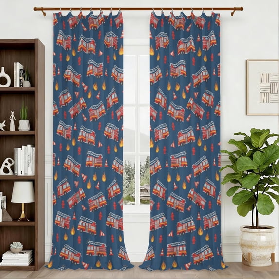 Turing Pattern Blue Fireman and Flame Blue Pattern Pinch Pleat Semi Sheer Linen Curtains ...