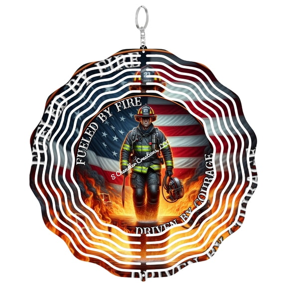 Fireman Fueled By Fire Driven By Courage 3D Wind Spinner, Firefighter Hanging Decor, Hero Garden Art, Rescue Gift