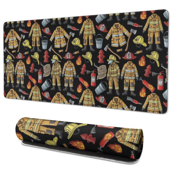 Fireman and Glove Black Pattern Extended Large Mouse Pad, Gaming Desk Pad with Non Slip Base & Stitched Edges, Durable Stable Gifts for Birthday Christmas Thanksgiving,35.4"x15.7"
