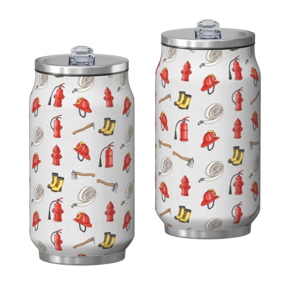 Fireman and Helmet White Pattern Insulated Water Can, Vacuum Insulated Stainless Steel Water Bottle Food Grade Gifts Ideas for Christmas Birthday Thanksgiving