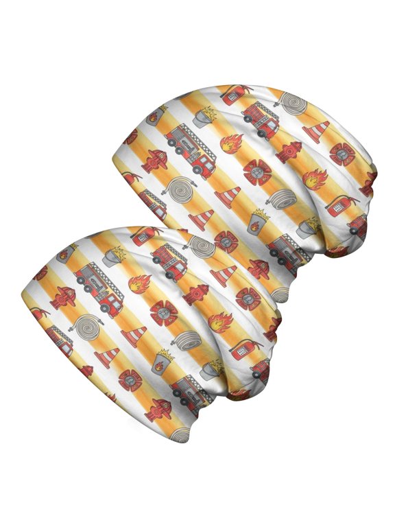 Fireman and Hose Orange Pattern 2 Pack Slouchy Beanie Hat, Warm Winter Skull Cap with Stretchy Fabric & Soft Texture, Stretchy Polyester Gifts for Unisex Men Women
