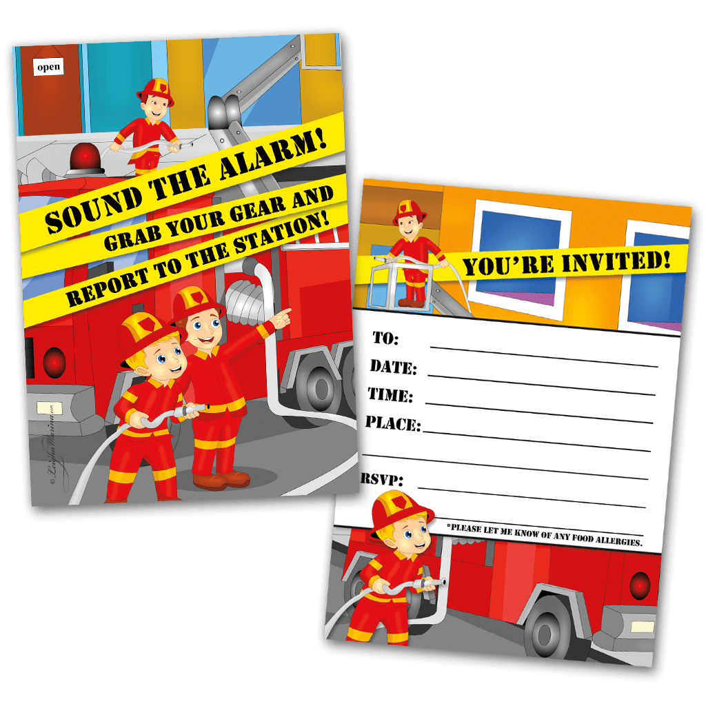 Fireman Party Invitation Cards for Kids, 20 Invites \u0026 20 Envelopes -  Walmart.com, image size:1024x1024