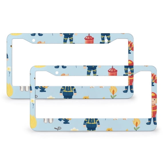 Fireman Personalised Dog Boy License Plate Frame 2 Pieces Custom Name Fireman License Plate Cover Frame Car Accessories US Canada Standard 2 Round Holes Metal License Plate Cover