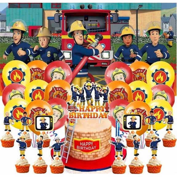 Fireman Sam Balloons Party Supplies Set Banner Backdrop Decoration Birthday Decor Kit