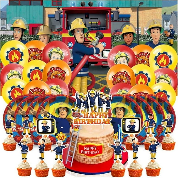 Fire Sam Birthday Party Supplies Balloons Paper Plates Decoration Cake Topper Decor Tableware Banner Backdrop
