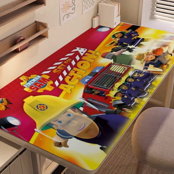 Fireman Sam-themed extra-large Non-Slip Base leather Desk Table matversatile for computer desks, dining tables, and more.12"x24"(30X60cm
