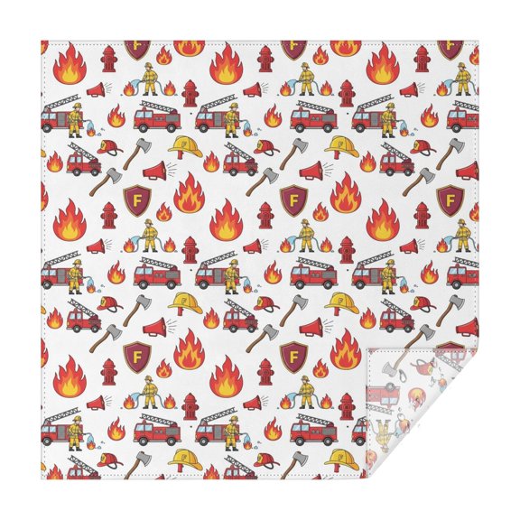 Fireman and Shield White Pattern Square Tablecloth, Waterproof Wipeable Spillproof Washable Table Cover for Home Kitchen Party and Daily Decor 52"x52"