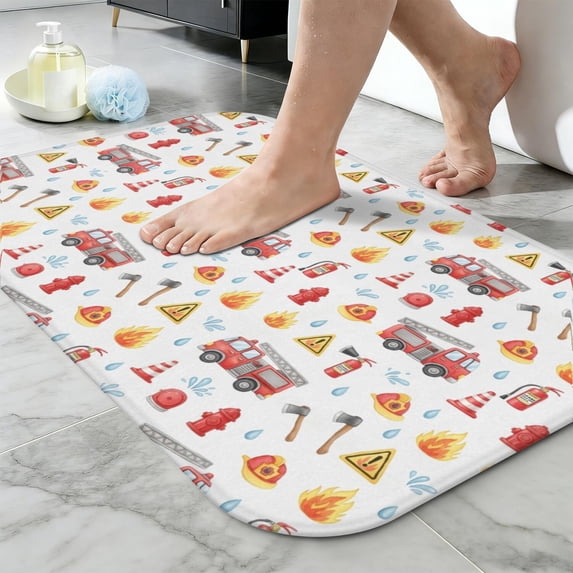 Fireman and Sign White Pattern Non-Slip Bath Mat, Entryway Door Rug ...