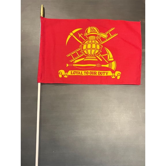 Fireman Stick Flag, 12x18" Polyester Flags on a Staff, Pack of 12, Firefighter Memorial, Made in USA