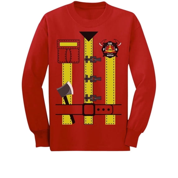 Fireman Uniform Firefighter Halloween Outfit Toddler/Kids Long sleeve T-Shirt 5T Red