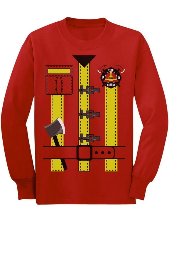 Fireman Uniform Firefighter Halloween Outfit Toddler/Kids Long sleeve T-Shirt 5T Red