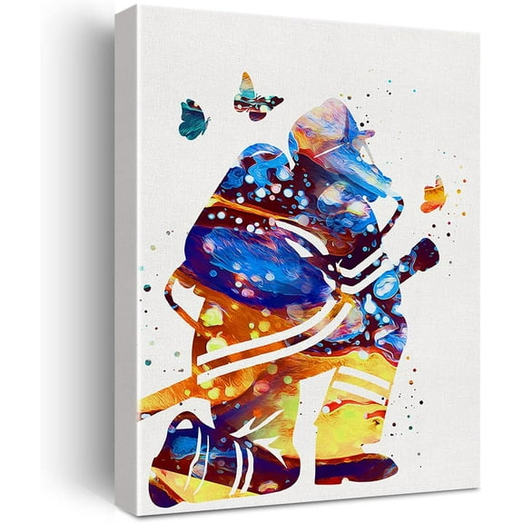 Fireman Watercolor Wall Art Firefighter Canvas Painting Prints for Home Office Wall Decor Framed Artwork Fire Soldier Gifts(12x15 Inch)